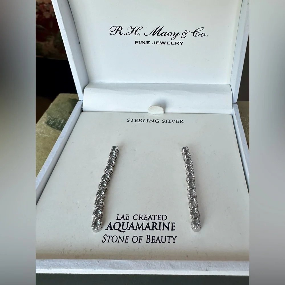 Macy's Sterling Silver lab created Aquamarine Drop Earrings